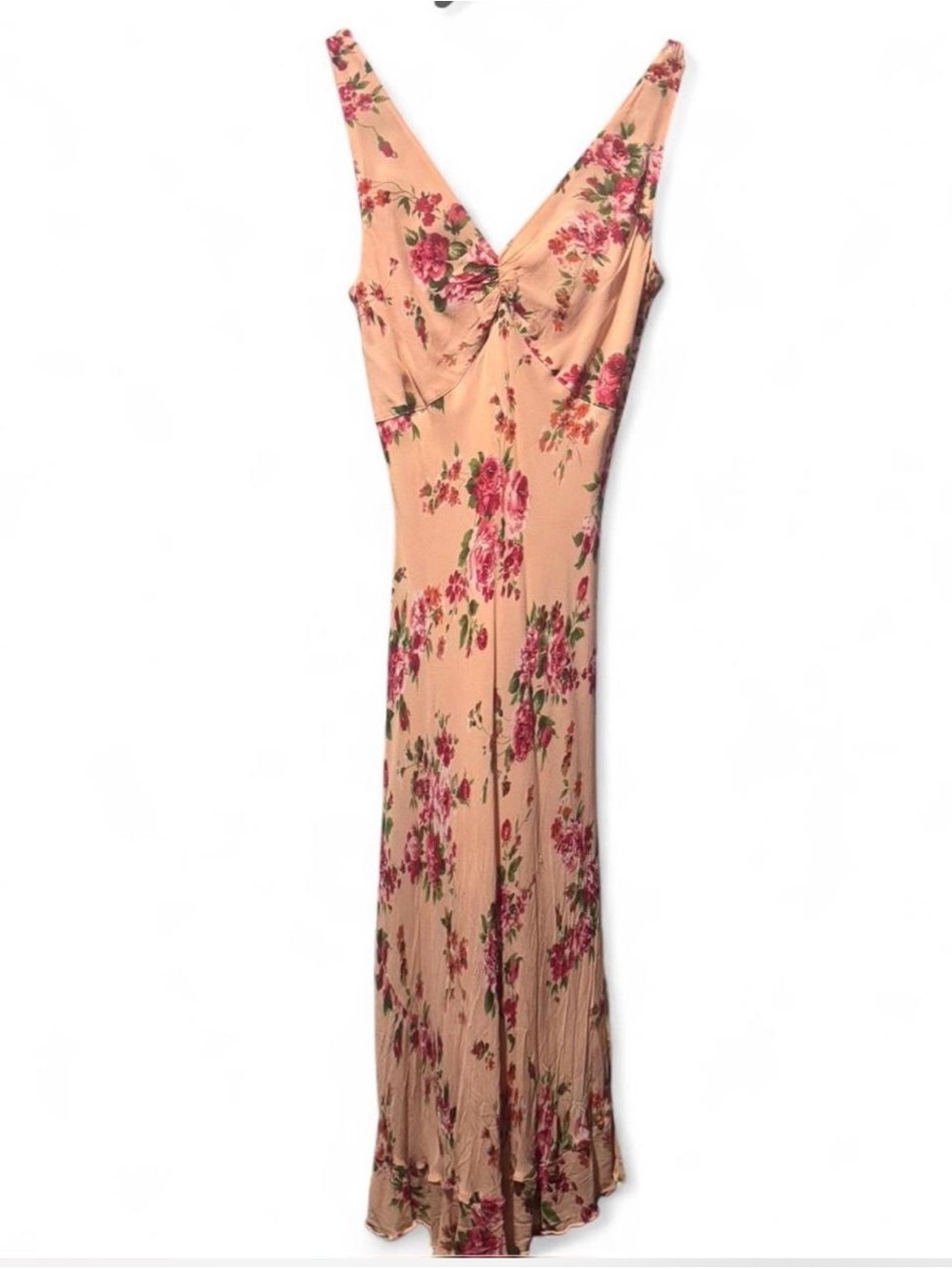 Peach Floral V-Neck Maxi Dress - Elegant Summer Style